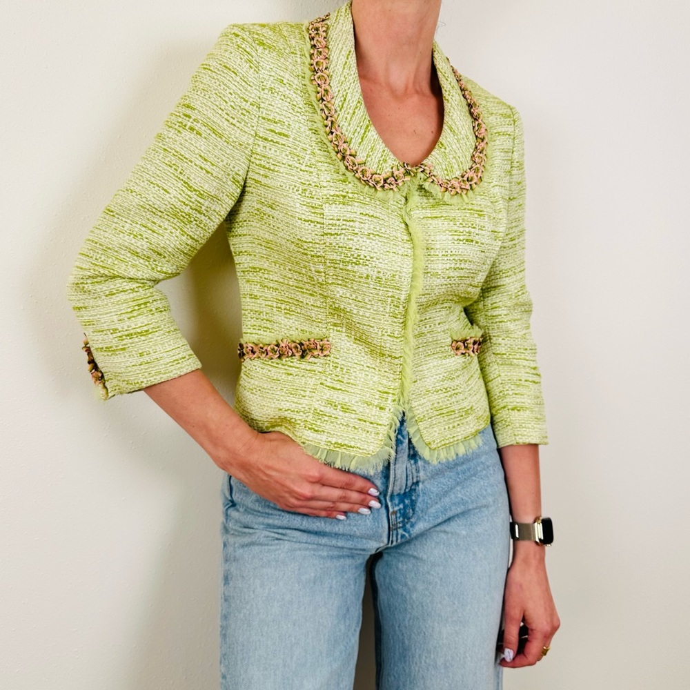 Alberto Makali vintage 90s floral embroidery green long sleeve blazer jacket